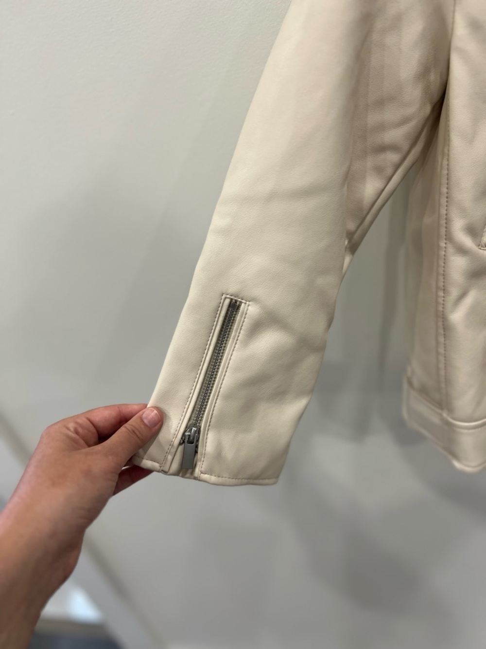 Zara Light Cream Faux Leather Biker Jacket - Picture 11 of 11